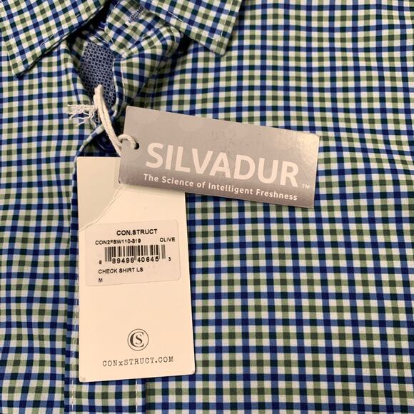 ConStruct Shirt Mens M Medium SLIM Fit Stretch Check Long Sleeve Gingham Check - Picture 4 of 12